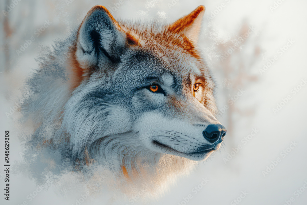 Naklejka premium Wolf on a white canvas,