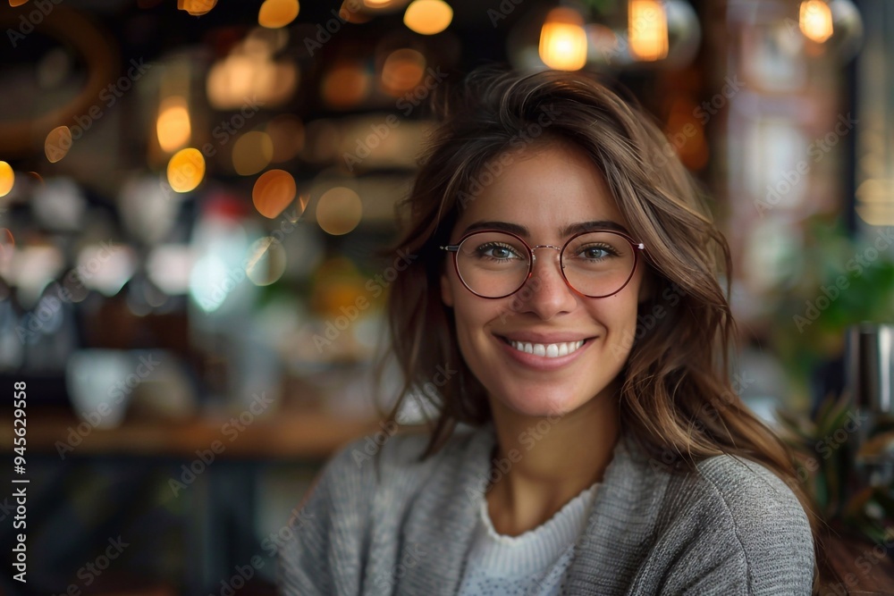 Joyful businesswoman savoring coffee at a cozy café table. Joyful businesswoman savoring coffee at a cozy café table.
