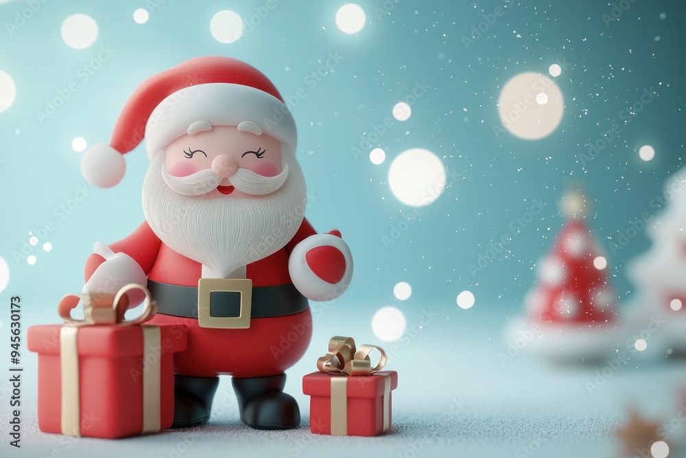Cute Santa Claus figurine with presents in a snowy winter scene Generative AI Cute Santa Claus figurine with presents in a snowy winter scene Generative AI