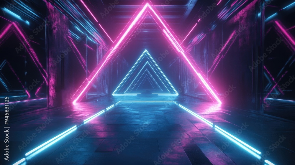 Dark abstract futuristic backdrop featuring glowing neon lines and geometric shapes in pink and blue hues Abstract neon illumination evokes a night scene Dark abstract futuristic backdrop featuring glowing neon lines and geometric shapes in pink and blue hues Abstract neon illumination evokes a night scene