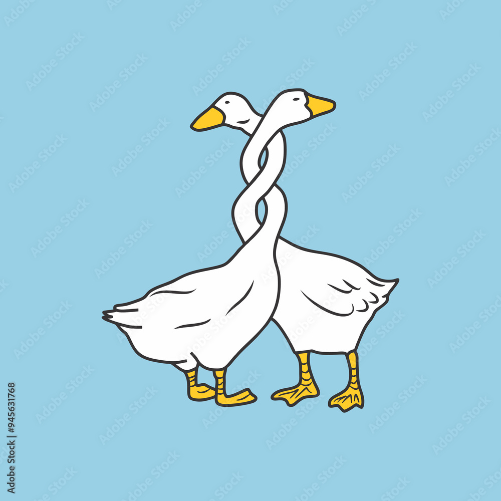 cartoon vector draw of 2 ducks neck tied to each other cartoon vector draw of 2 ducks neck tied to each other