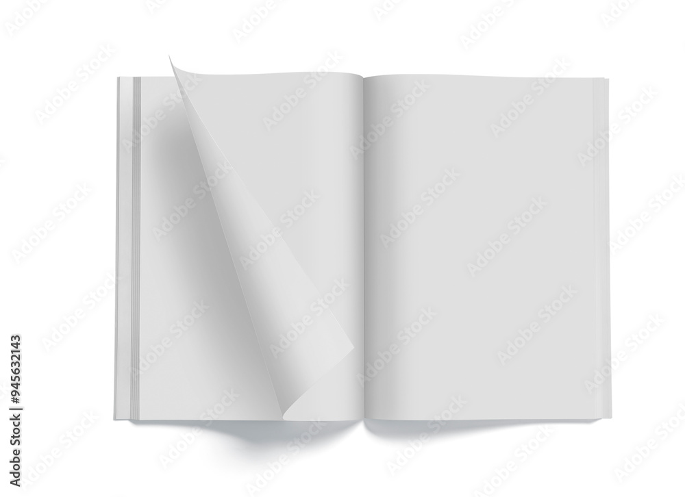 Blank book magazine template on a white background, mock up, 3d illustration, 3d rendering Blank book magazine template on a white background, mock up, 3d illustration, 3d rendering