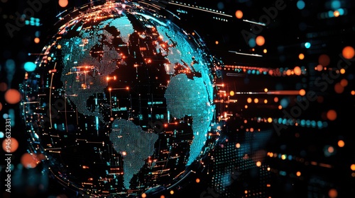 A stunning digital representation of Earth showcasing vibrant connections and data flows, symbolizing technology and global networking.