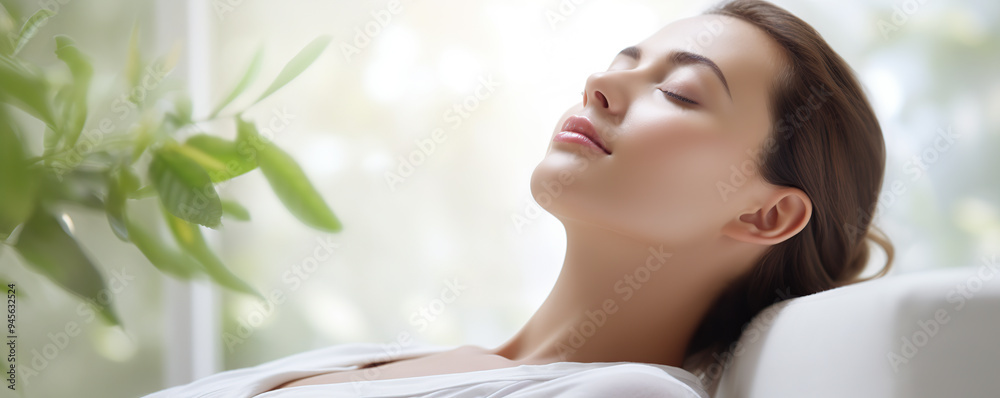 A serene woman relaxing among blooming daisies in a sunlit garden, enjoying nature and peaceful moments in springtime