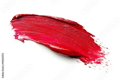 Red paint brush stroke isolated on white background. Art design element.