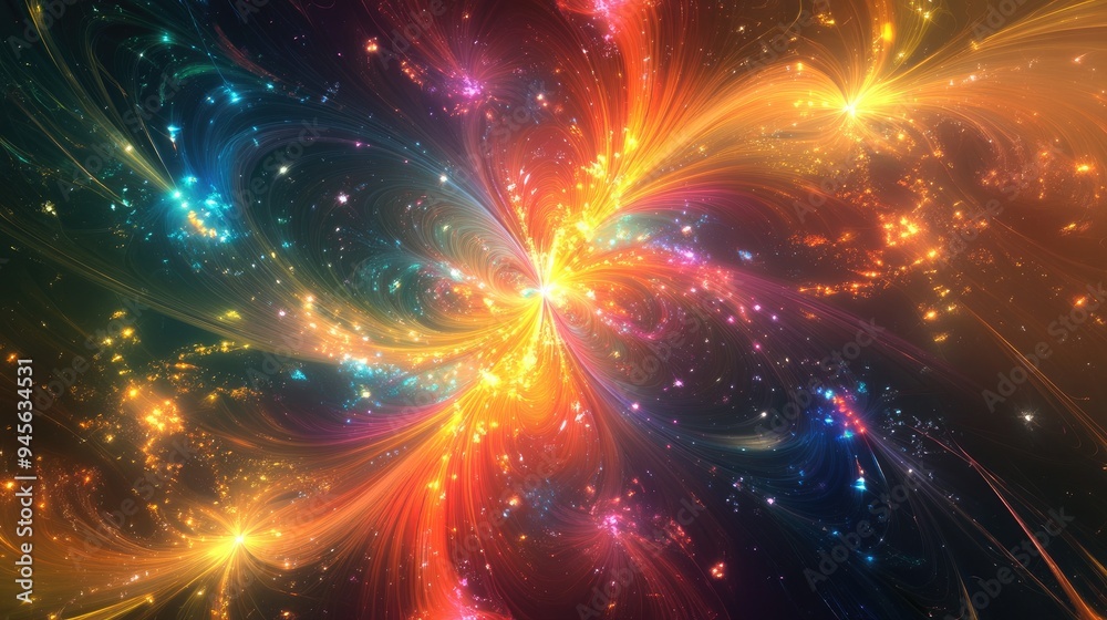 Abstract multicolored background featuring a fractal star explosion with shiny lines Abstract multicolored background featuring a fractal star explosion with shiny lines
