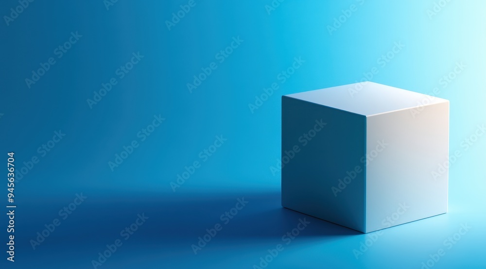 A minimalist blue cube set against a smooth gradient background, emphasizing clean lines and simple elegance with soft lighting and a modern, abstract design. A minimalist blue cube set against a smooth gradient background, emphasizing clean lines and simple elegance with soft lighting and a modern, abstract design.