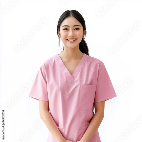Smile Asian beauty woman in Soft purple Patient Gowns Washable Stripes Hospital Patient on white background 