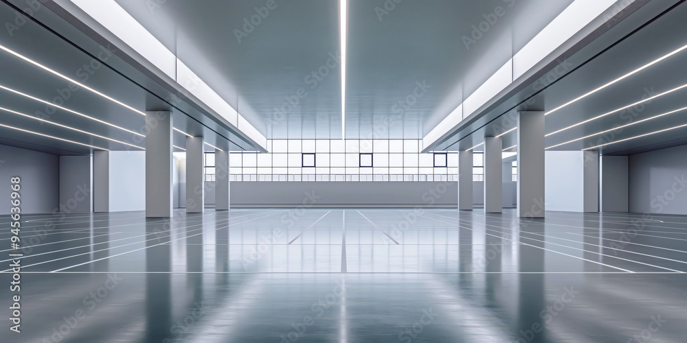 Obraz premium Modern Spacious Interior with High Ceilings and Large Windows in Contemporary Building