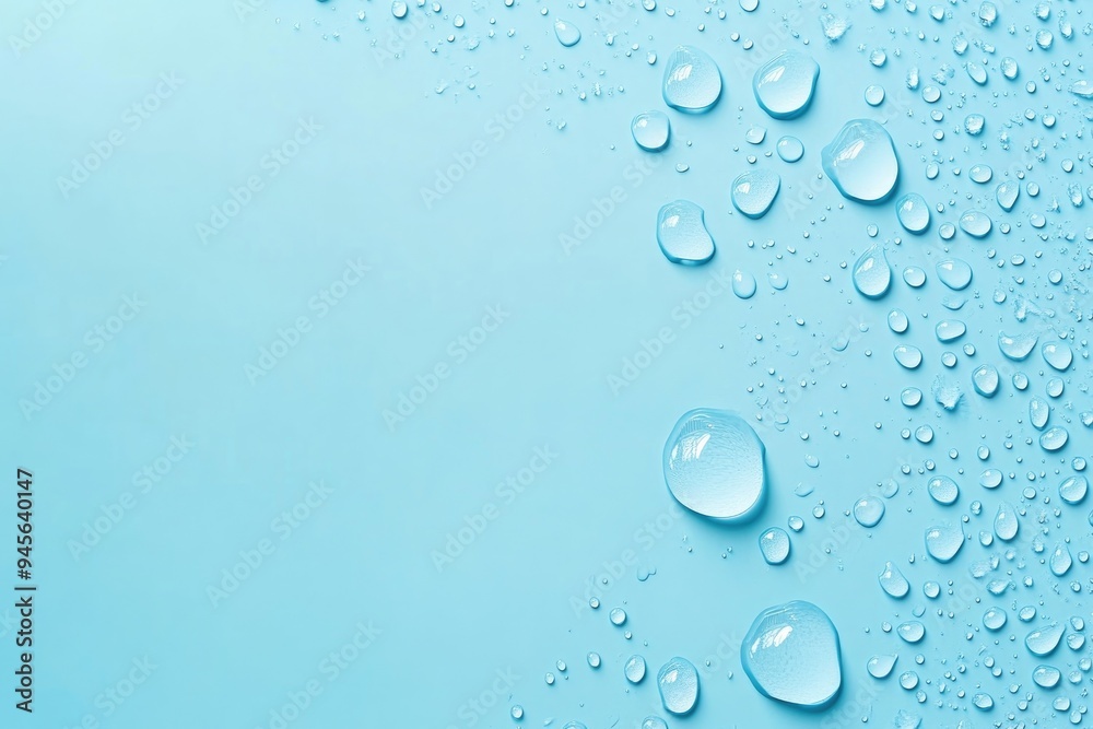 Fresh Water Drops on a Light Blue Background with Copy Space Fresh Water Drops on a Light Blue Background with Copy Space