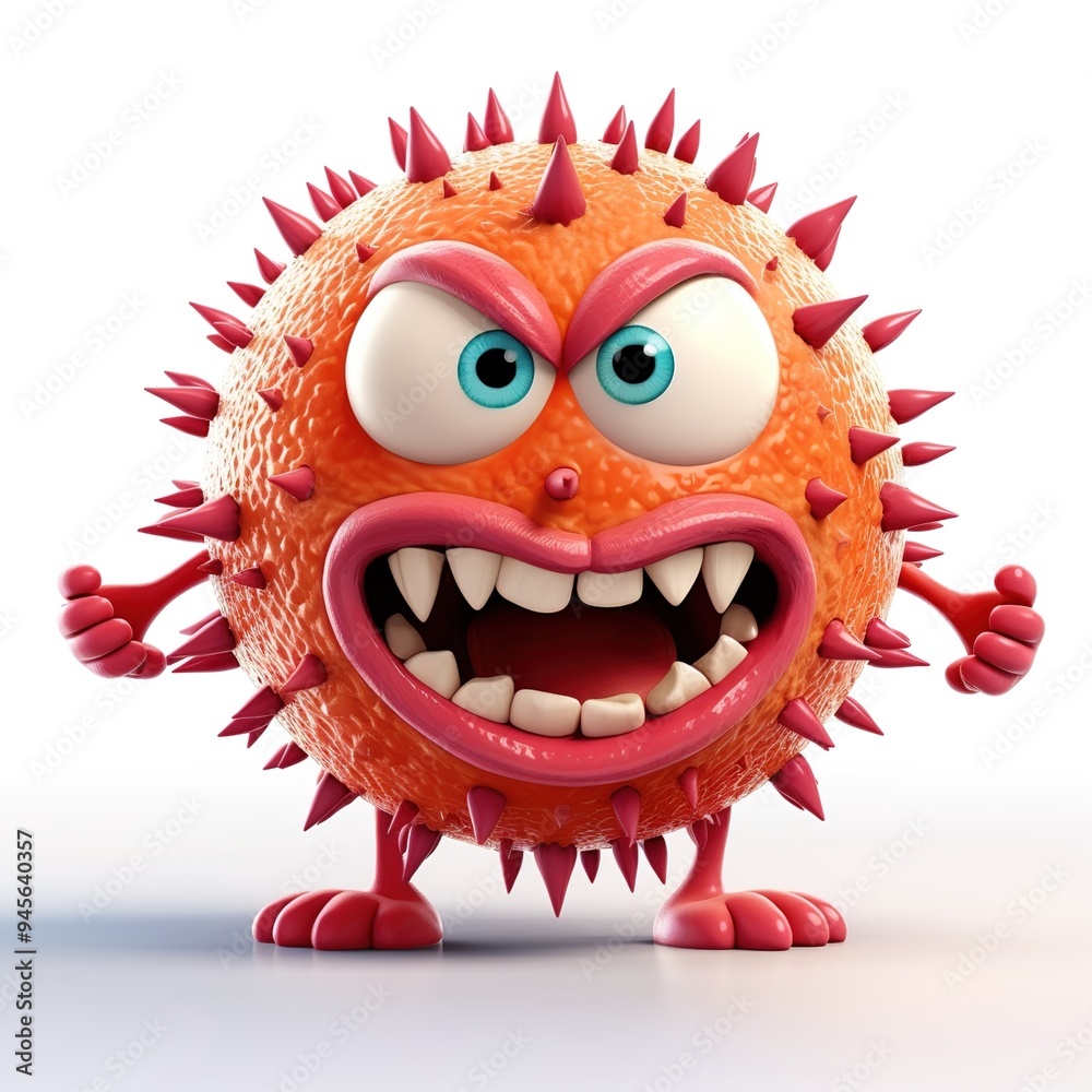 An angry, cartoonish-looking virus character on a white background An angry, cartoonish-looking virus character on a white background