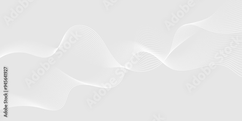 Abstract white wave dynamic curve lines on gray background. Energy technology concept modern backdrop design for business, presentation, banner.