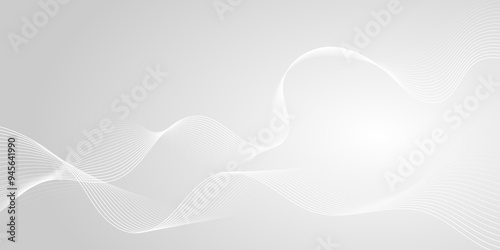 Abstract white wave dynamic curve lines on gray background. Energy technology concept modern backdrop design for business, presentation, banner.