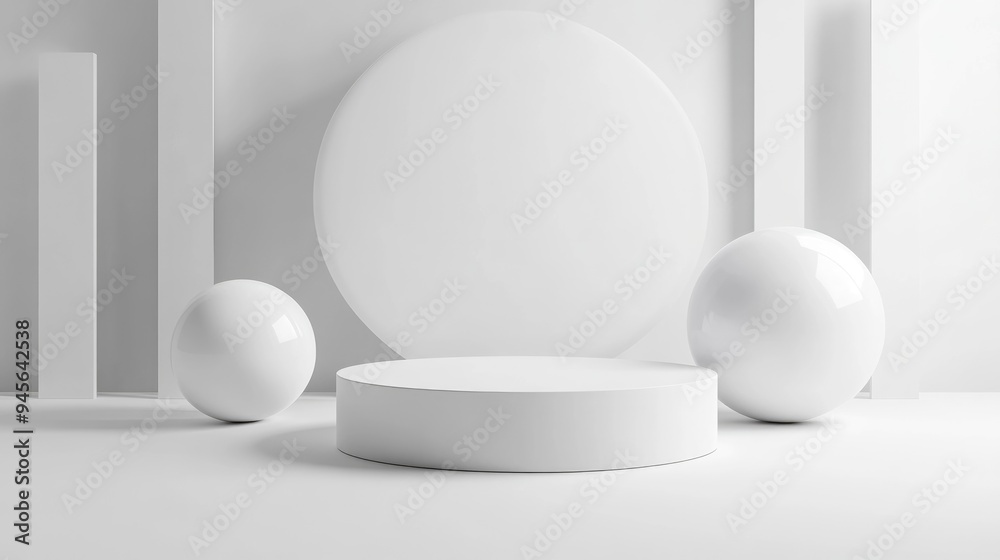 3D rendered illustration of an abstract podium with a white background featuring a pedestal and sphere in a minimalist still life arrangement Modern futuristic display setup 3D rendered illustration of an abstract podium with a white background featuring a pedestal and sphere in a minimalist still life arrangement Modern futuristic display setup