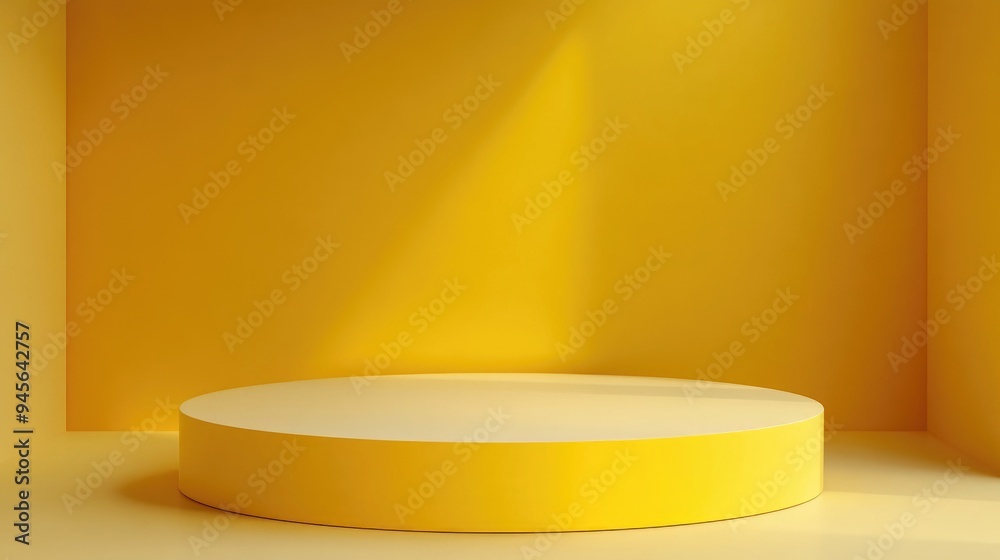 3D podium display with a yellow background designed for showcasing Podium mockup rendering 3D podium display with a yellow background designed for showcasing Podium mockup rendering