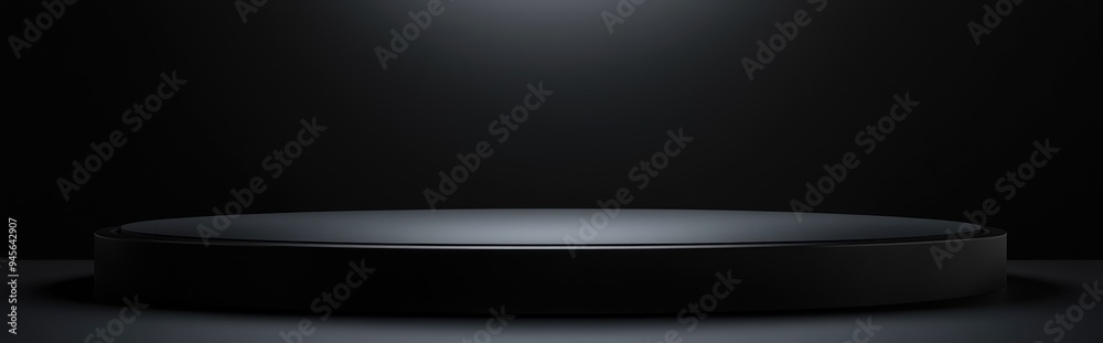 3D rendered black geometric display podium on a dark backdrop 3D rendered black geometric display podium on a dark backdrop