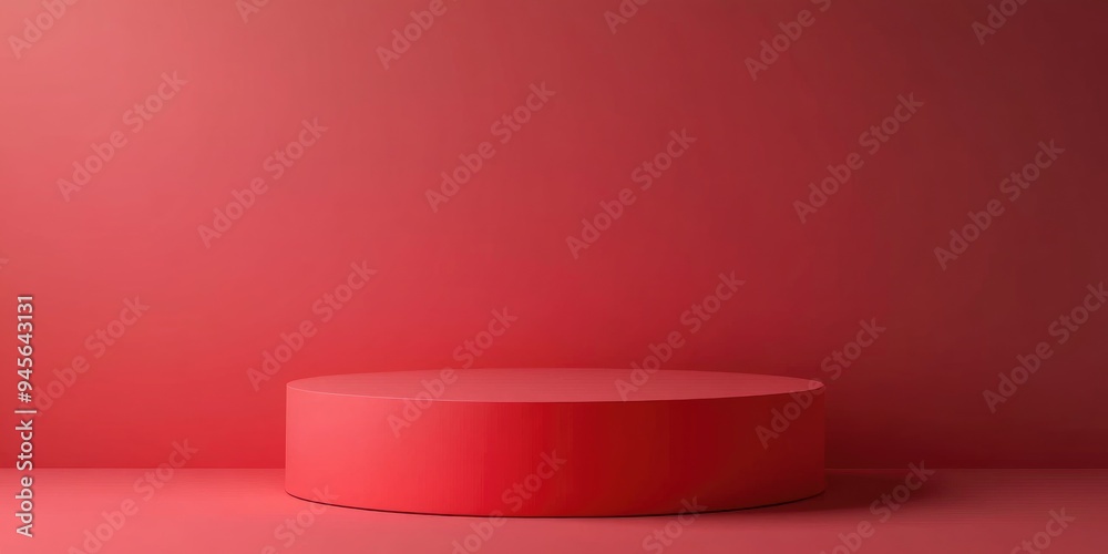 Obraz premium 3D red cylindrical podium against a minimal studio backdrop Abstract geometric shape illustration render Presentation space for seasonal product display
