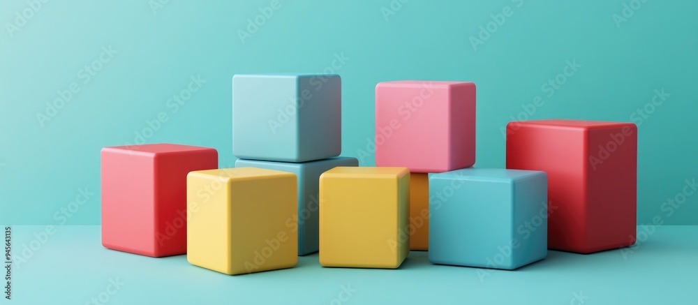 3D rendering illustration of a vibrant collection of rounded mockup cubes in a sleek and minimalist design set against a solid colored background 3D rendering illustration of a vibrant collection of rounded mockup cubes in a sleek and minimalist design set against a solid colored background