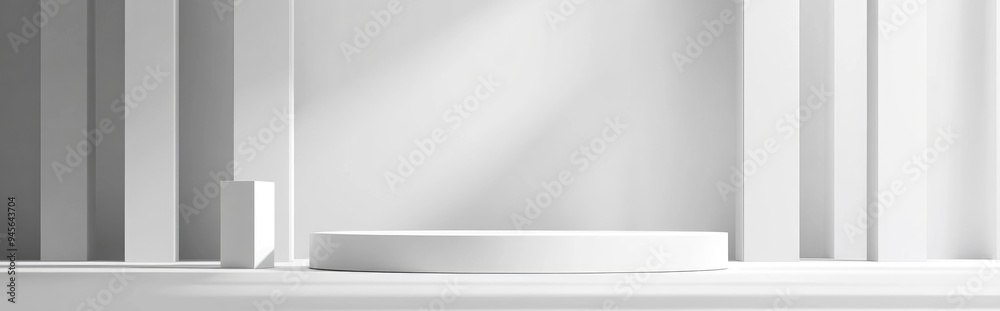 3D geometric podium in white color minimal design illustration and rendering 3D geometric podium in white color minimal design illustration and rendering