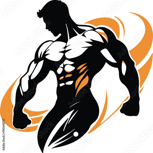 Art & Illustration of a vector silhouette style fitness logo, generative AI