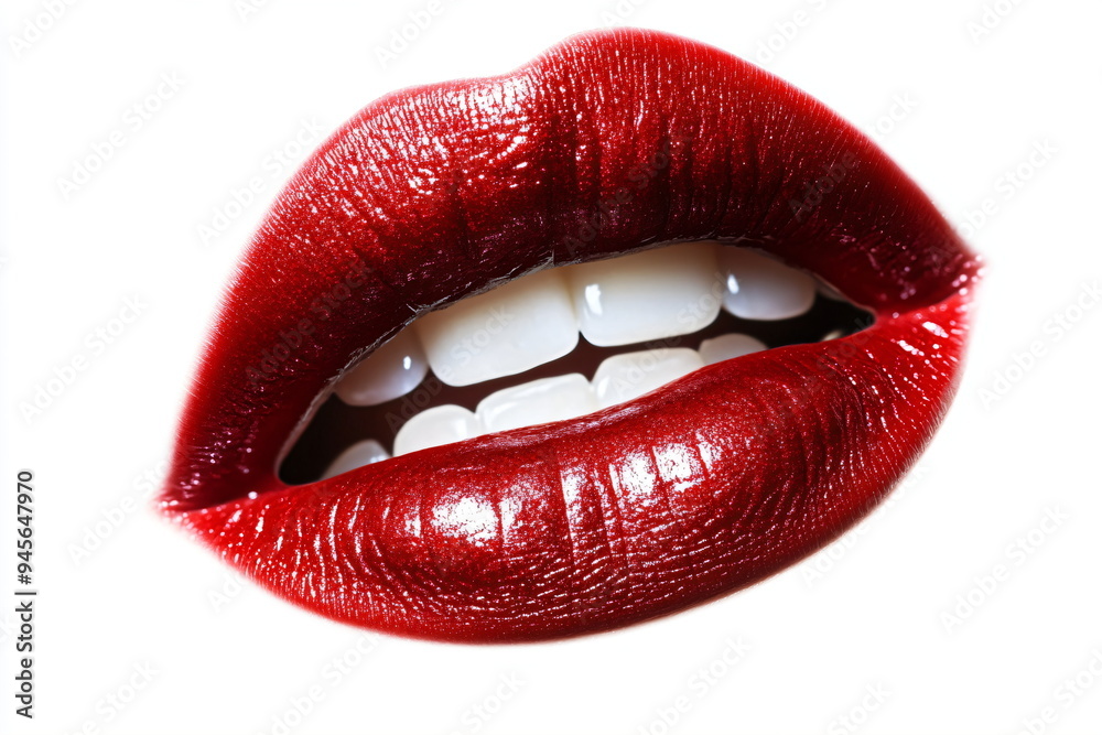 Obraz premium lips with red lipstick on white background