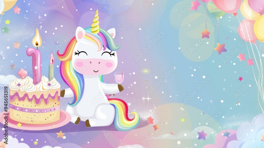 Kids Cartoon Illustration Unicorn and Cake Kids Cartoon Illustration Unicorn and Cake