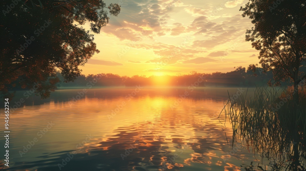 Tranquil lake in the morning light Tranquil lake in the morning light