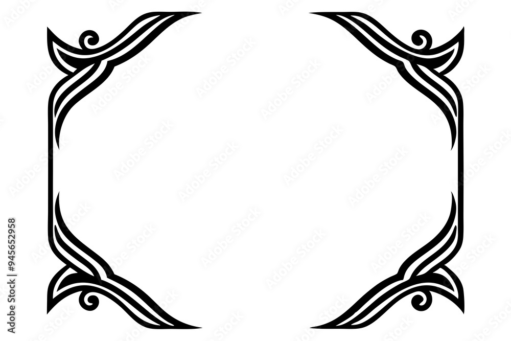 Obraz premium Modern Vector Corner Pattern Border Frames - Black Silhouette Line Art Design for Logos .