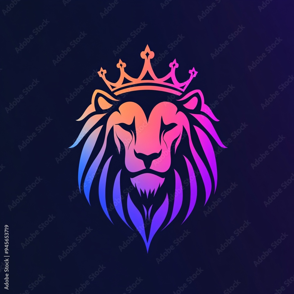 Obraz premium Gradient Lion with Crown Logo Template