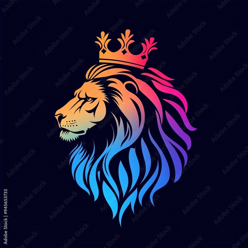 Fototapeta premium Gradient Lion with Crown Logo Template