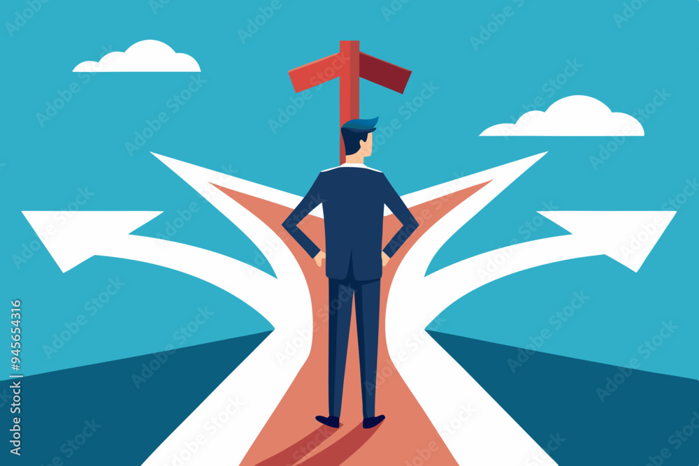 Career decision, choosing direction choices for future opportunity, different path to success, decide or progress options for career growth concept, businessman running to different arrow pathway.
Career decision, choosing direction choices for future opportunity, different path to success, decide or progress options for career growth concept, businessman running to different arrow pathway.