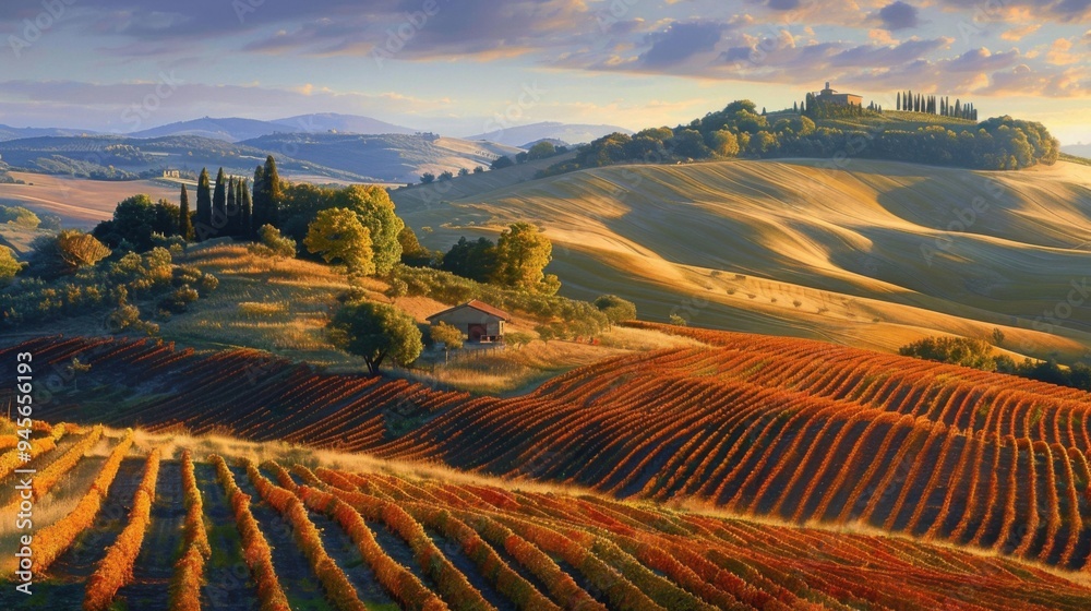 Naklejka premium Autumn Farm Scenery Aerial Photography
