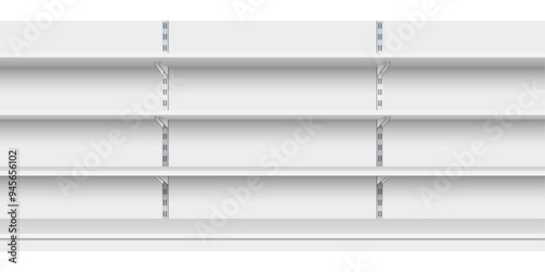 Realistic supermarket stand, bookcase, shop product exhibition set.Showcase display or equipment for warehouse.
