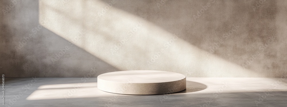 Empty room backdrop with product display on a cement background featuring sunny shadows in a blank studio Empty pedestal or podium platform 3D Rendering Empty room backdrop with product display on a cement background featuring sunny shadows in a blank studio Empty pedestal or podium platform 3D Rendering
