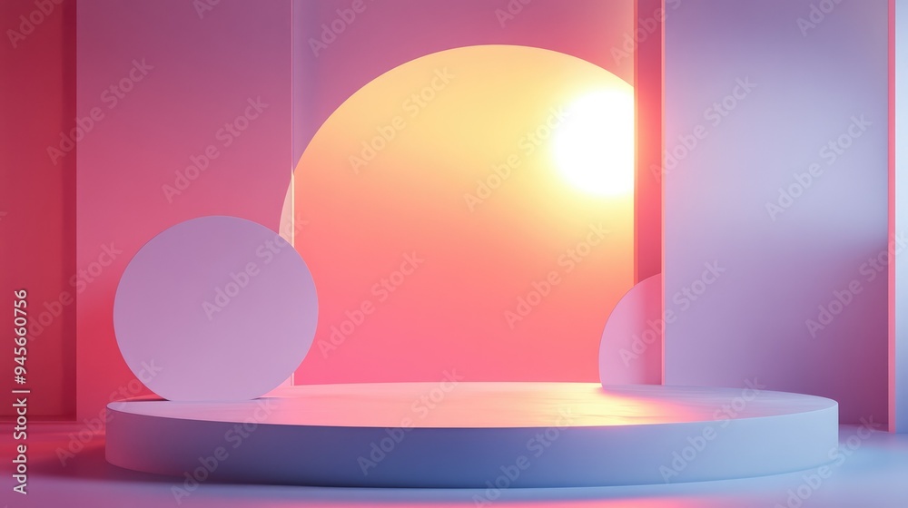 A 3D rendering of an abstract platform podium with layered geometric shapes and soft gradients, ideal for a modern product presentation backdrop in a minimalist style. A 3D rendering of an abstract platform podium with layered geometric shapes and soft gradients, ideal for a modern product presentation backdrop in a minimalist style.