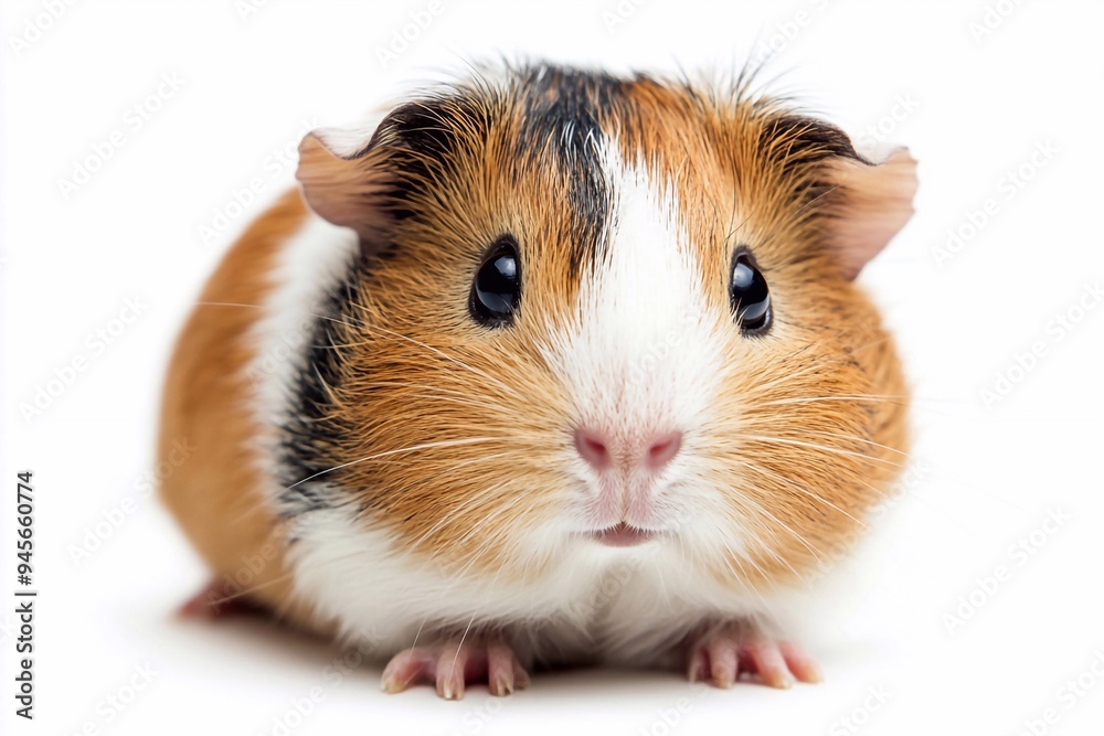 A cheerful guinea pig with a broad smile, captured against a plain white background. The guinea pig’s playful expression and endearing features are highlighted, showcasing its delightful personality a A cheerful guinea pig with a broad smile, captured against a plain white background. The guinea pig’s playful expression and endearing features are highlighted, showcasing its delightful personality a