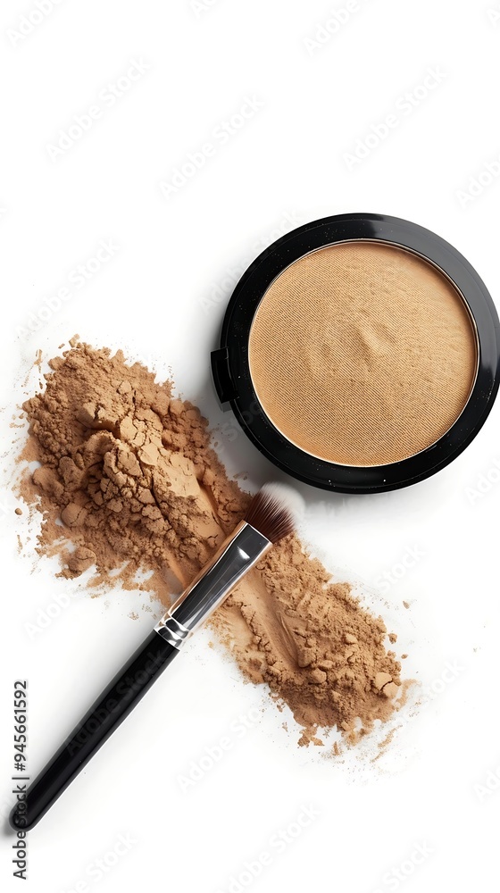 close up of a powder and make up brush on white background close up of a powder and make up brush on white background