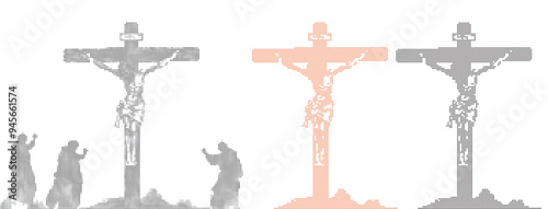 Jesus hanging from the cross, dot art, watercolor, cross