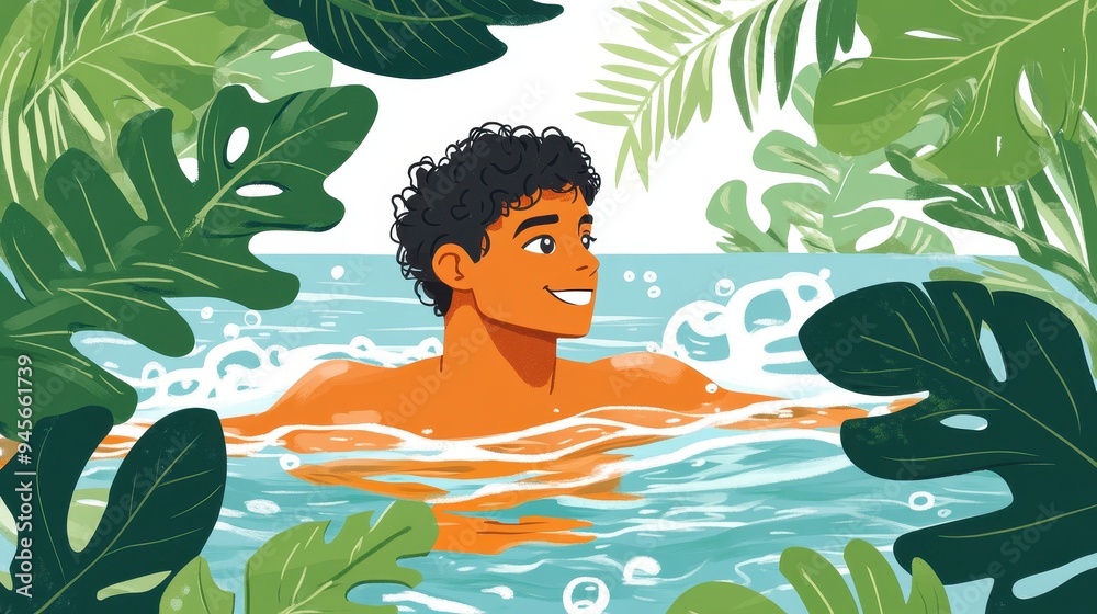 Refreshing Digital Detox: Gen Z Man Enjoying Nature While Swimming in Natural Spring Refreshing Digital Detox: Gen Z Man Enjoying Nature While Swimming in Natural Spring