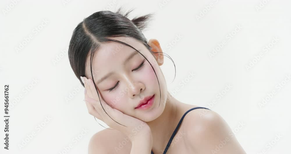 Close up portrait beautiful young Asian woman with healthy facial skin isolated over white background. Close up portrait beautiful young Asian woman with healthy facial skin isolated over white background.