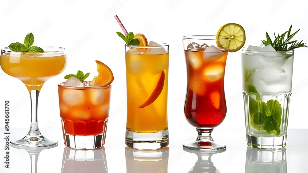 Set of classic alcohol cocktails isolated on white background Set of classic alcohol cocktails isolated on white background