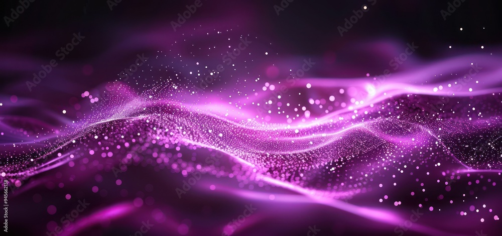 Fototapeta premium Abstract Purple Wave Background with Glowing Particles