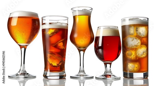 Different glasses of alcoholic drinks isolated on a white background