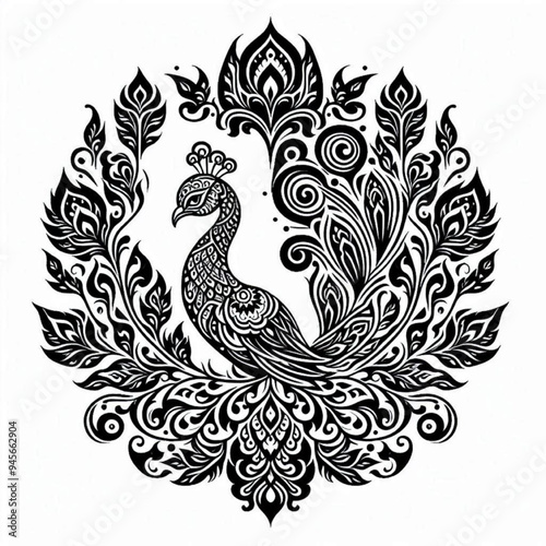 Thai pattern that forms a peacock with imagination