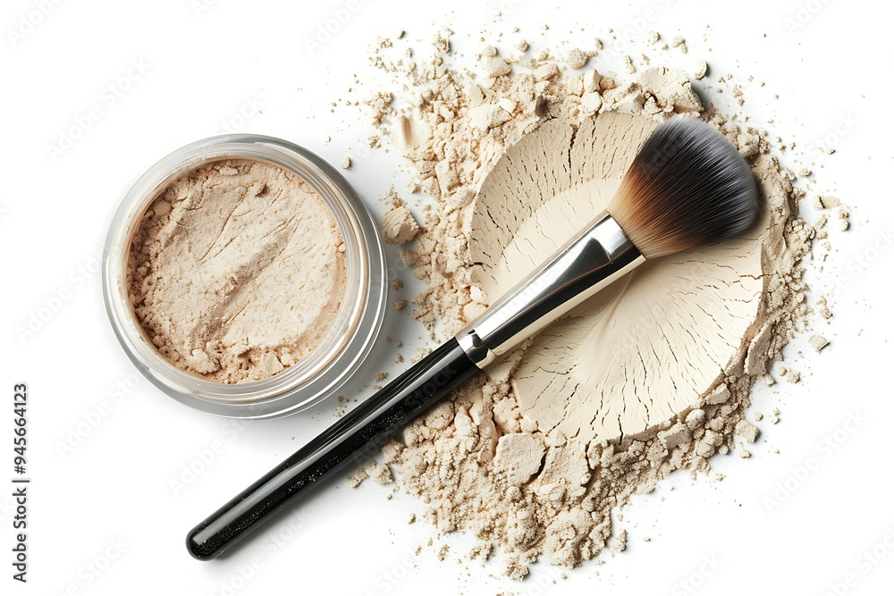 close up of a powder and make up brush on white background close up of a powder and make up brush on white background