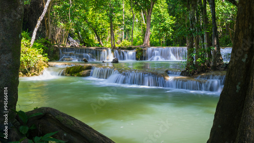 Fototapeta Naklejka Na Ścianę i Meble -  Deep forest waterfall in Thailand. Huay Mae Khamin Waterfall in Sri Nakarin Dam Nation Park.
