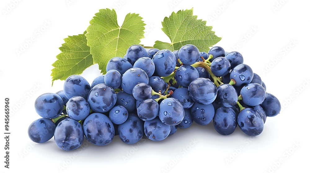 Fototapeta premium Grapes with leaves isolated on white background