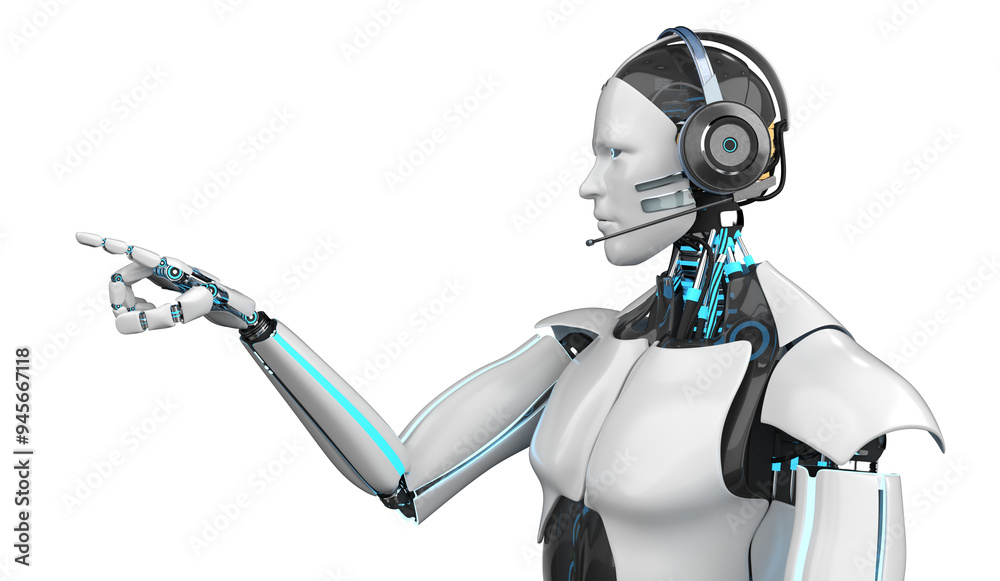 Humanoid Robot Callbot, transparent 3d illustration