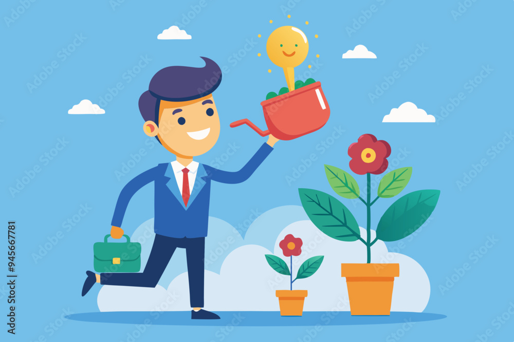 Growth mindset positive attitude to learn new thing, improvement to success, brain motivation or challenge to achieve goal, learning concept, businessman watering growth seedling on his brain.
Growth mindset positive attitude to learn new thing, improvement to success, brain motivation or challenge to achieve goal, learning concept, businessman watering growth seedling on his brain.