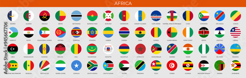 Set of round flags of African countries in alphabetical order. Vector illustration